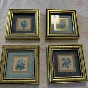 Gold and Blue Floral Framed Art Set
